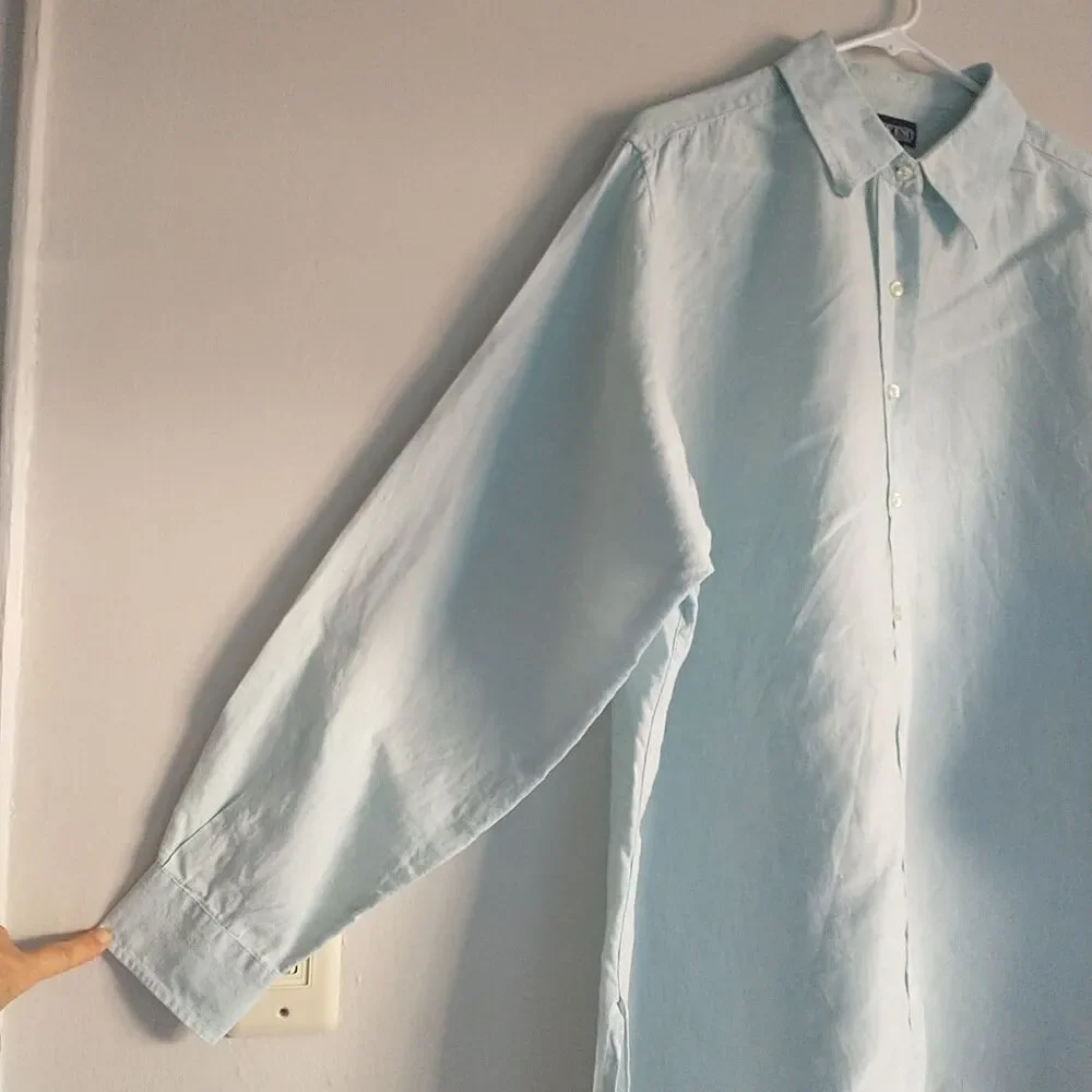 Lands End Shirt Tunic Dress Womens 20W 2X Blue Buttons Long Line Sleeve Slits